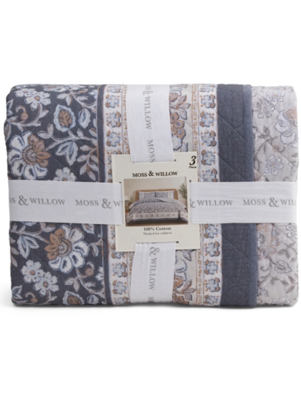 Moss & William Border Floral 3-Piece Cotton Quilt Set